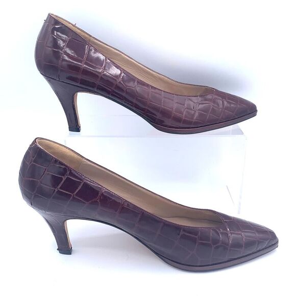 Classiques Nordstrom Italy Brown Croc Embossed Leather Pumps Size 10.5 Heels - Picture 6 of 9